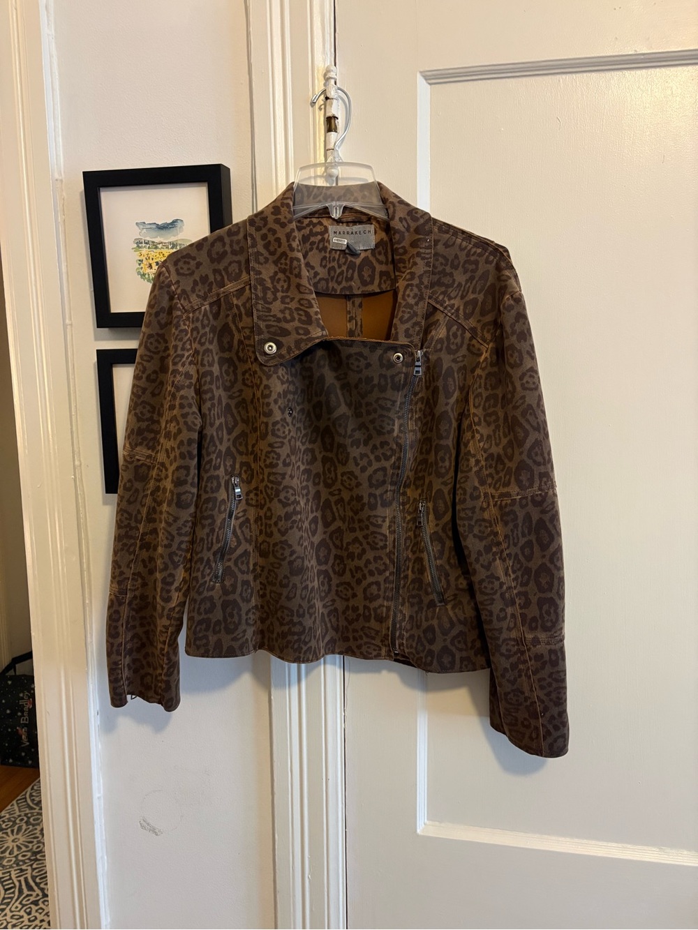 Leopard-Print Faux Suede Moto Jacket